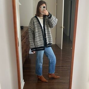 J. Peterman Black and Cream Cardigan Sweater